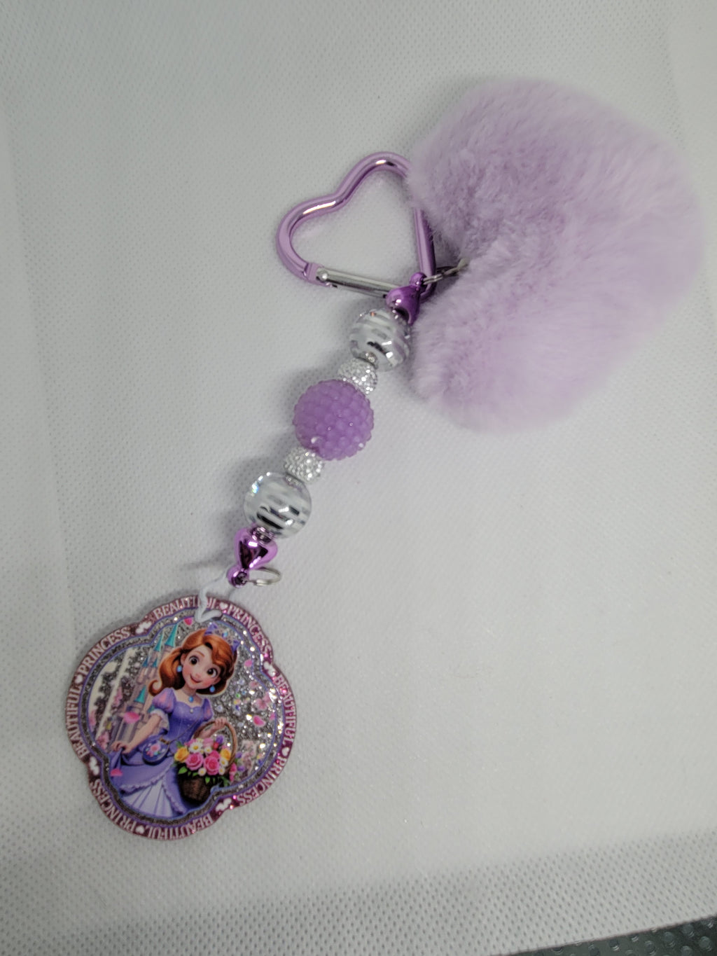 Beaded purple bag charm or keychain